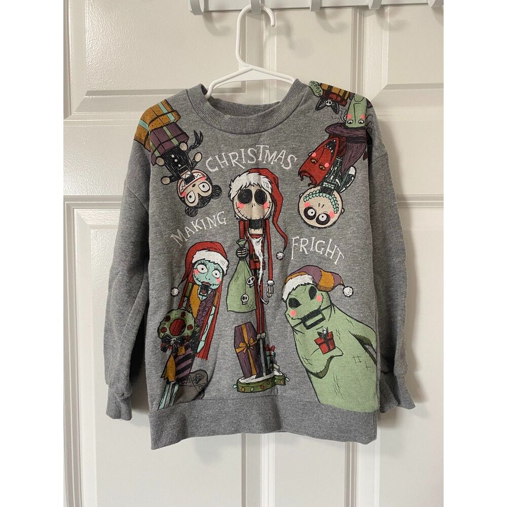 Nightmare Before Christmas Christmas Graphic Crewneck Sweatshirt Gray